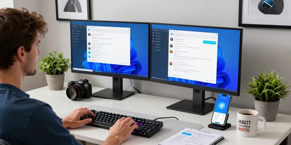 Person engaging with the Telegram Web Version on a modern desktop, showcasing productivity and digital communication tools.