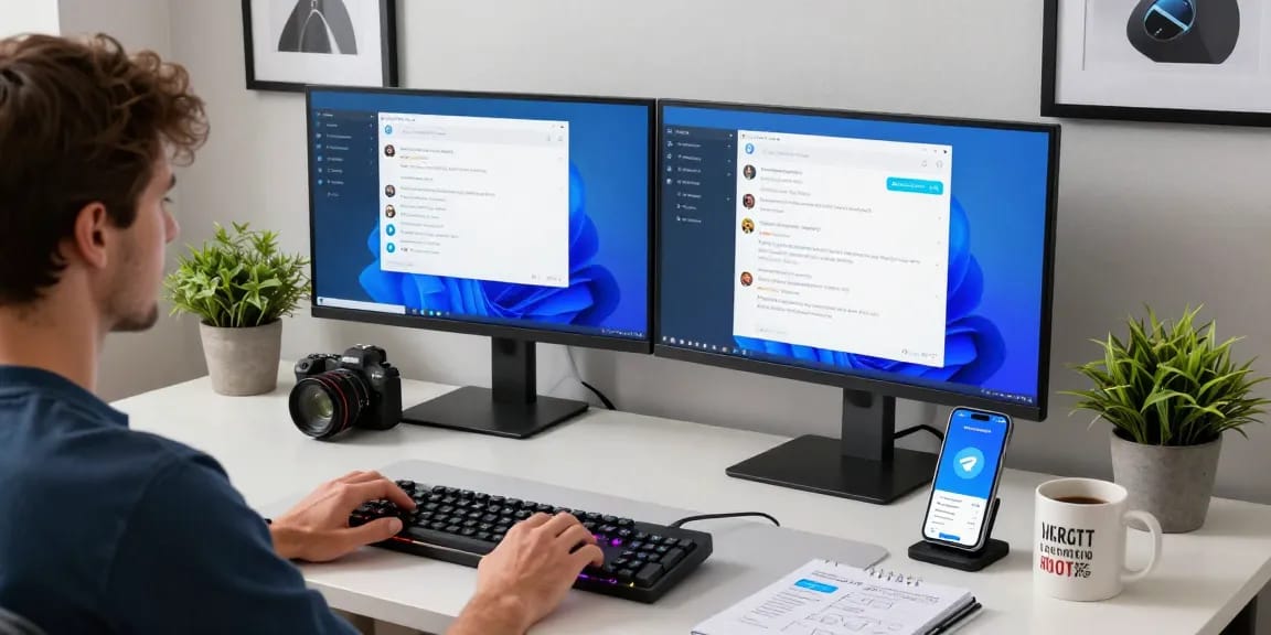Person engaging with the Telegram Web Version on a modern desktop, showcasing productivity and digital communication tools.